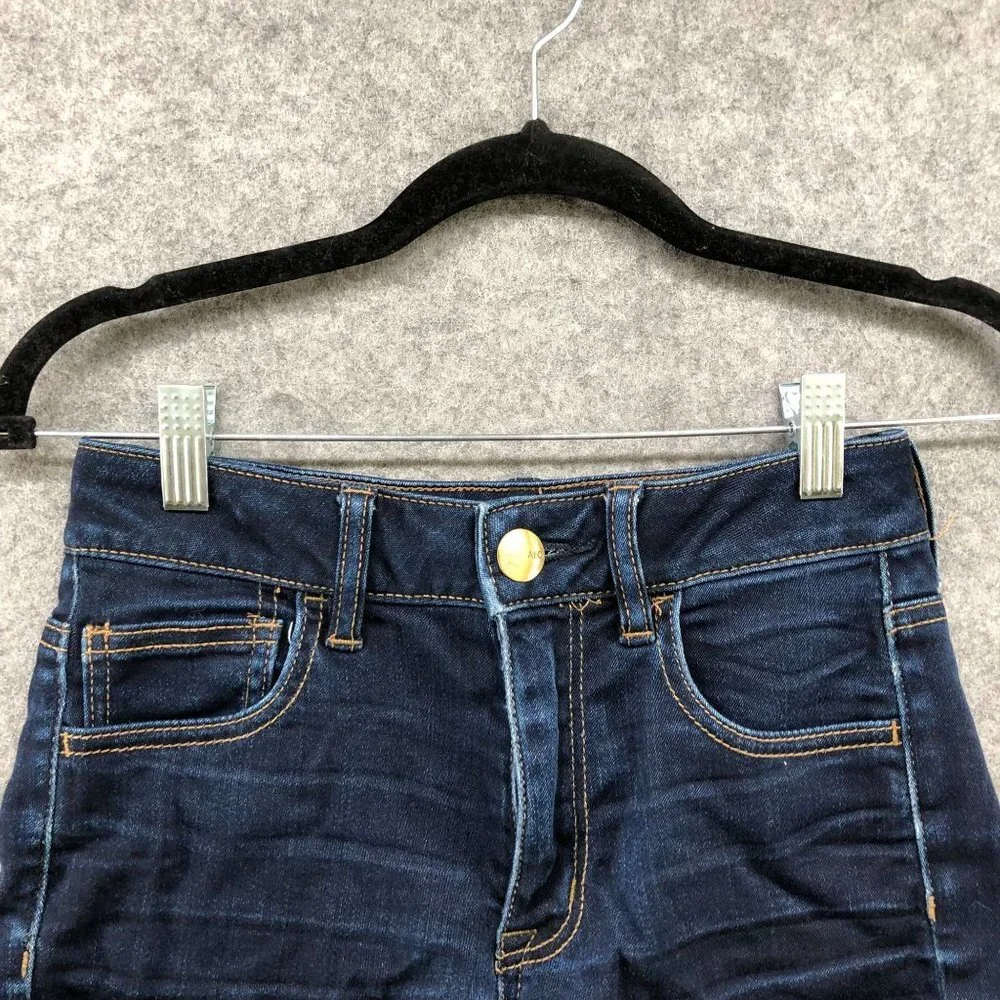 American Eagle Hi-Rise‎ Shortie Denim Shorts Womens 2 Blue Dark Wash Cutoff